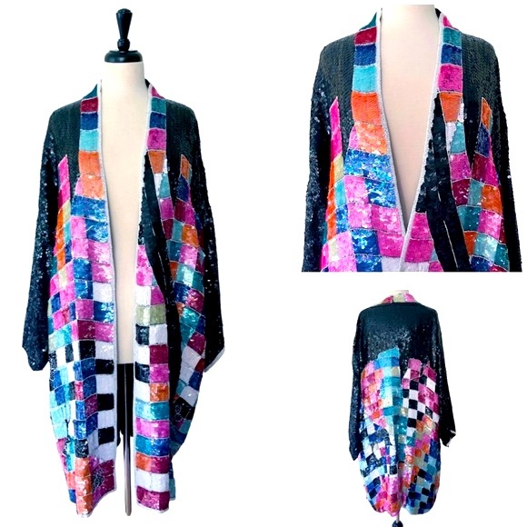 Vintage Judith Ann Creations Fully Sequined Kimono Style Duster Jacket
